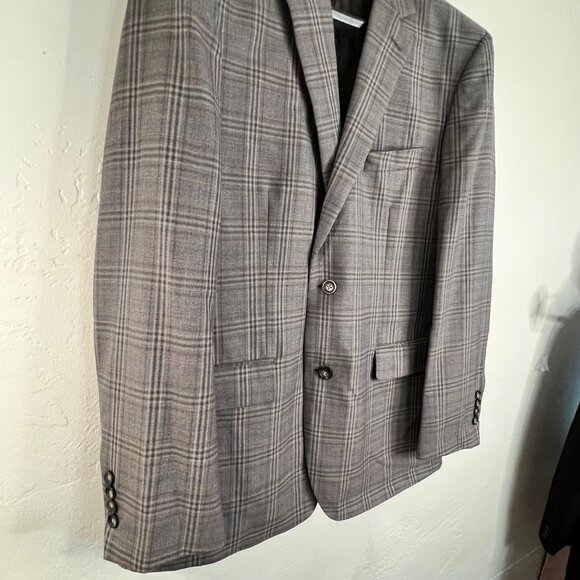 Joseph & Feiss Gold Mens Plaid Blazer Classic Fit 44R Wool Blend Gray Career - Picture 13 of 16